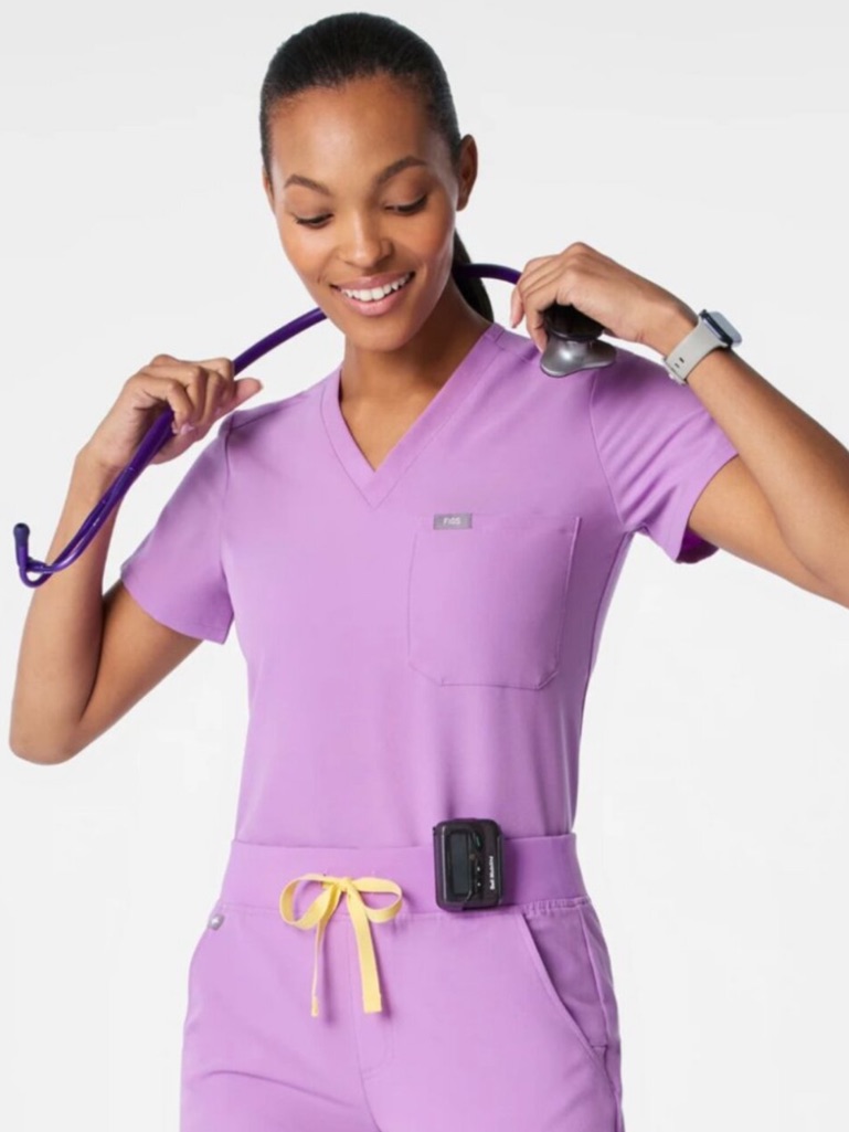 Figs Lavender V-Neck Short Sleeve Scrub Top